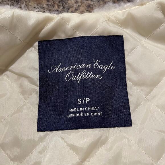 American Eagle Jacket Sherpa Faux Leather Teddy Streetwear Moto Cozy Y2K Small - Picture 3 of 6